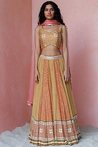 Ochre Embroidered Lehenga Set by Surbhi Gupta