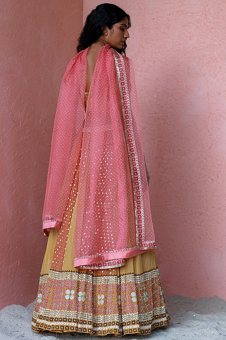 Ochre Embroidered Wedding Lehenga Set by Surbhi Gupta at Pernia's Pop Up Shop