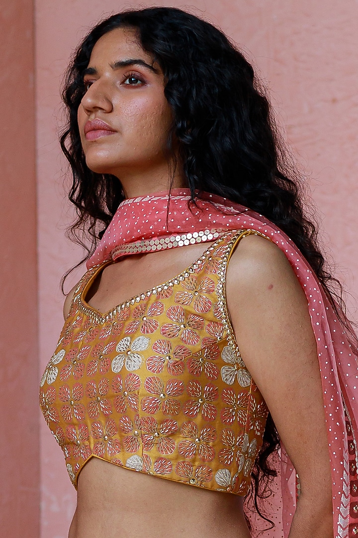Ochre Embroidered Wedding Lehenga Set by Surbhi Gupta at Pernia's Pop Up Shop