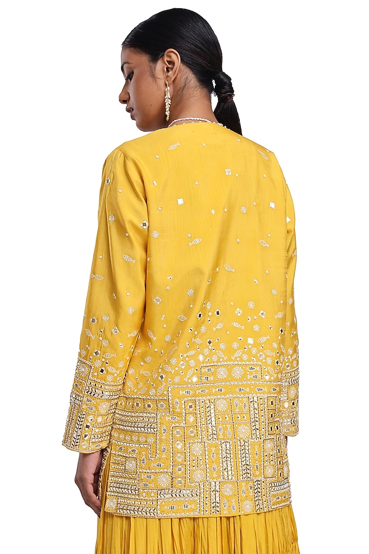Yellow Habutai SIlk Crinkled Tiered Skirt Set by Surbhi Gupta at Pernia's Pop Up Shop