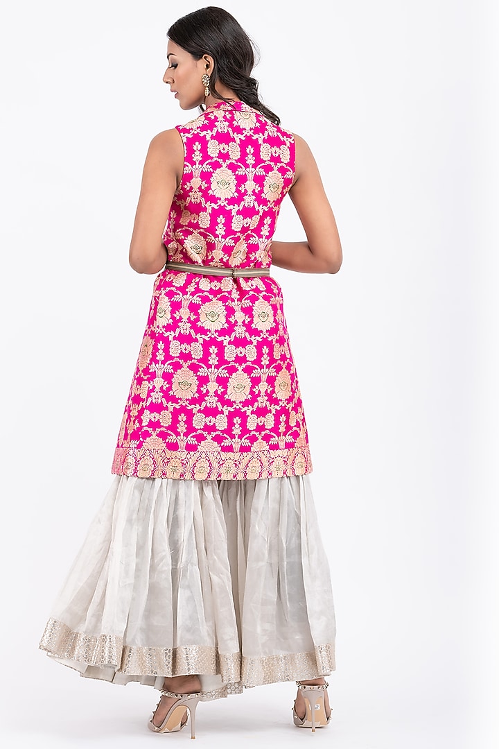 Silver Gharara Set With Embellished Leather Belt by Surabhi Gandhi at Pernia's Pop Up Shop