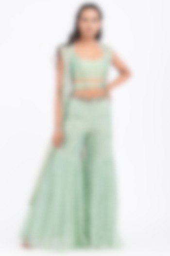 Pista Green Tulle Embellished Pant Set by Surabhi Gandhi at Pernia's Pop Up Shop