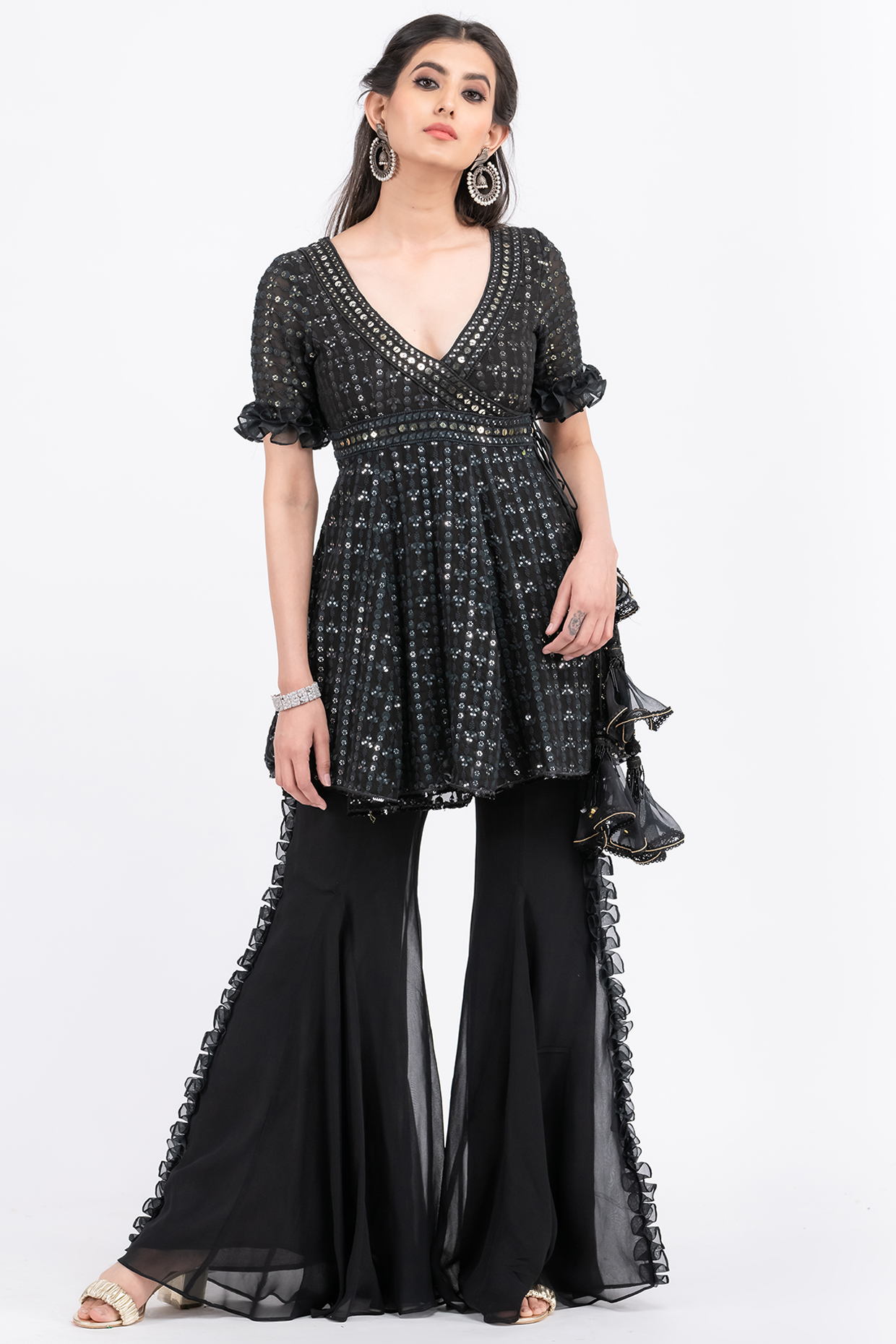 Black Ruffle Pant Set by Surabhi Gandhi at Pernia's Pop Up Shop