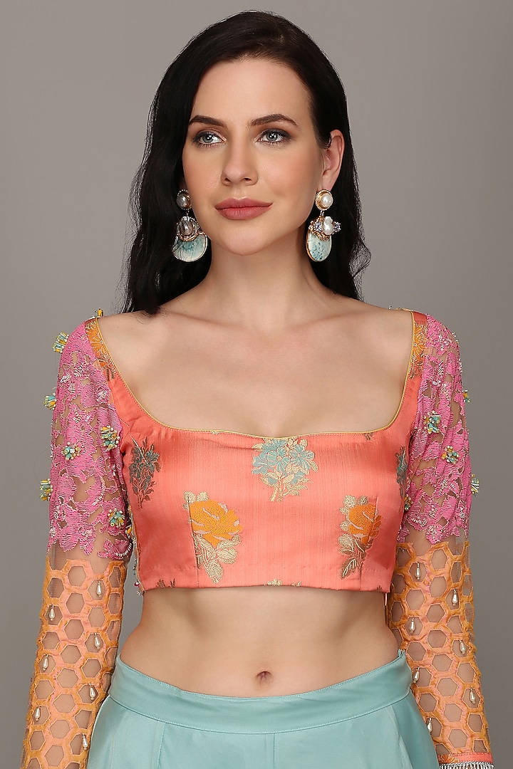 Blue Embroidered Asymmetrical Wedding Lehenga Set by Surabhi Gandhi at Pernia's Pop Up Shop
