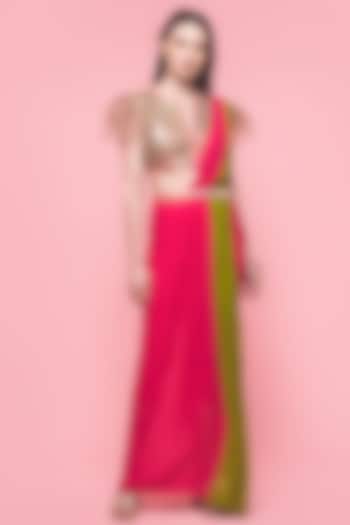 Pink Georgette & Net Pant Saree Set by Surabhi Gandhi