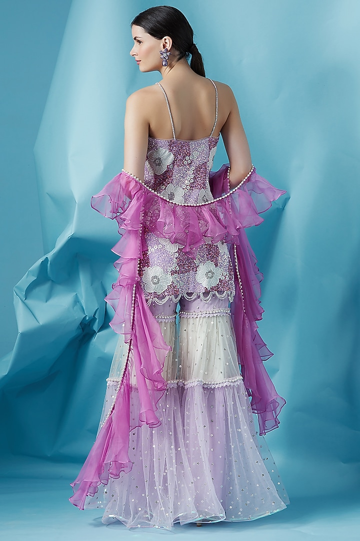 Mauve Net Gharara Set by Surabhi Gandhi at Pernia's Pop Up Shop