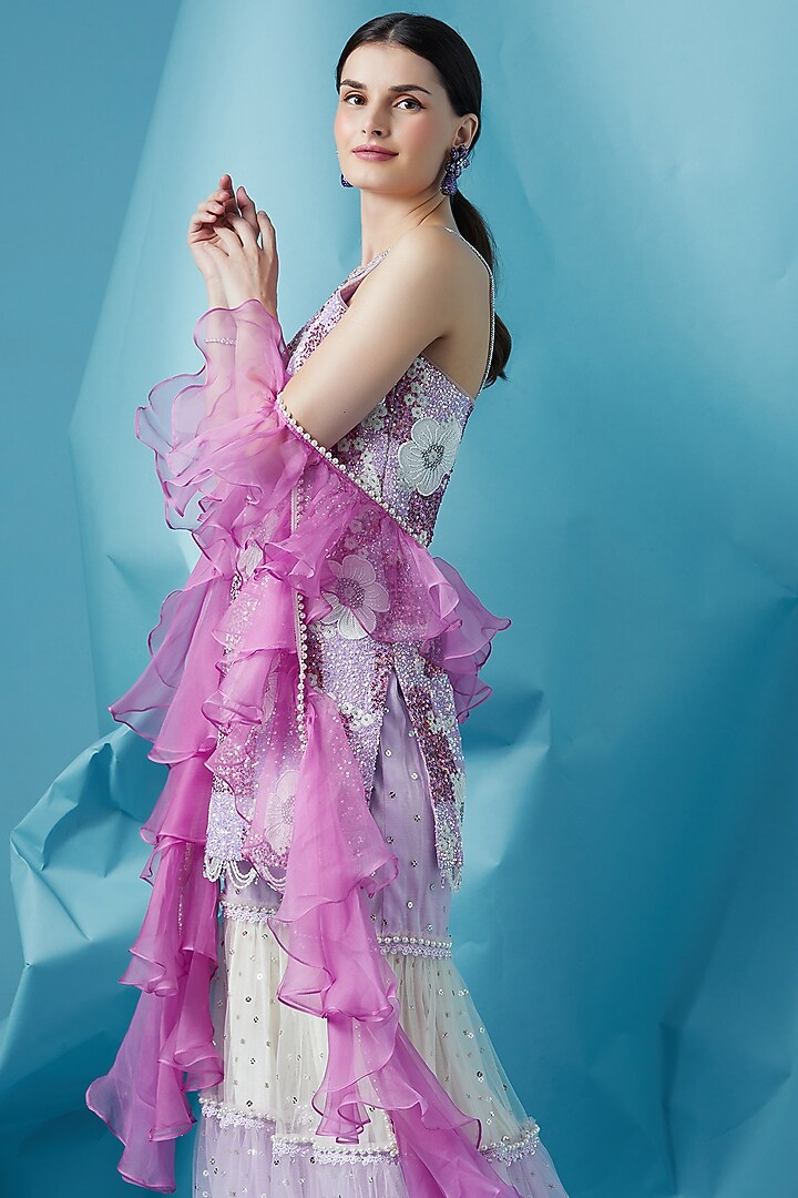 Mauve Net Gharara Set by Surabhi Gandhi at Pernia's Pop Up Shop