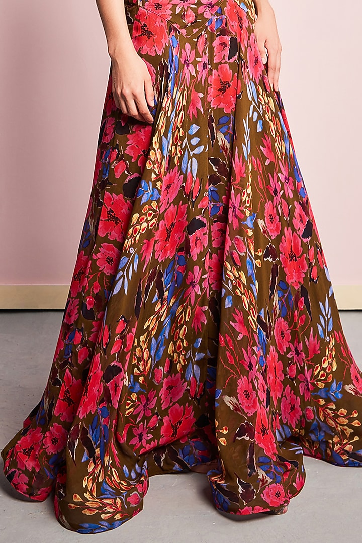 Multi-Colored Georgette Printed Draped Skirt Set by Surabhi Gandhi at Pernia's Pop Up Shop