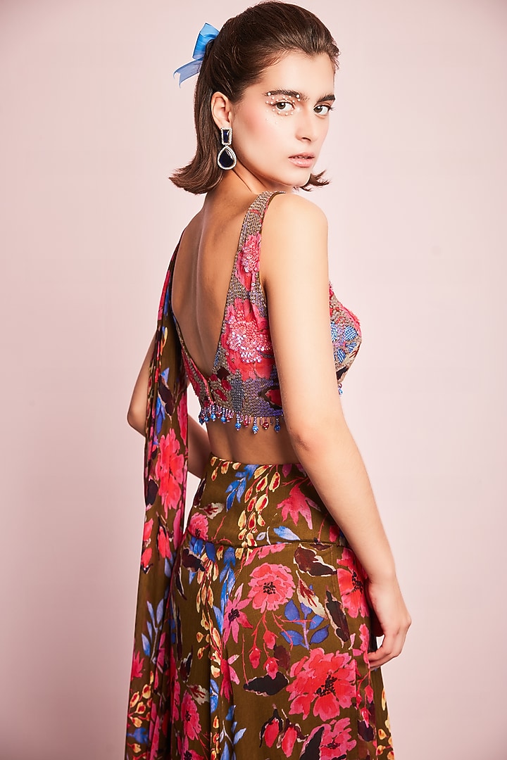 Multi-Colored Georgette Printed Draped Skirt Set by Surabhi Gandhi at Pernia's Pop Up Shop
