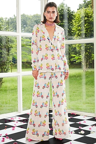 White Georgette Printed Co-Ord Set by Surabhi Gandhi