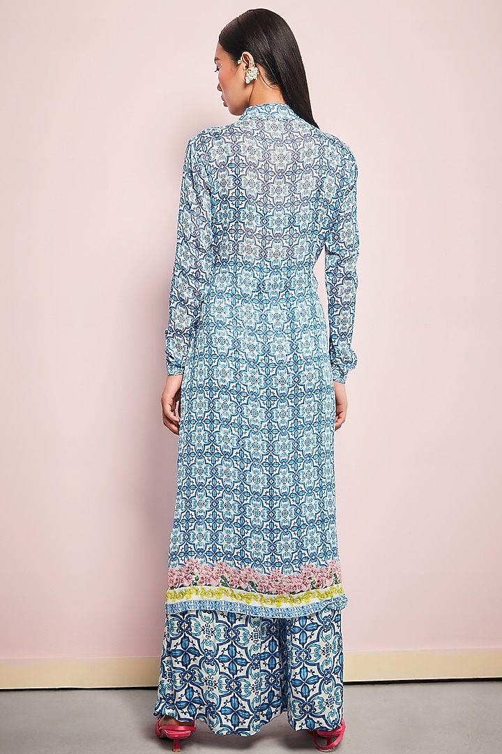 Blue & White Georgette Printed Co-Ord Set by Surabhi Gandhi at Pernia's Pop Up Shop