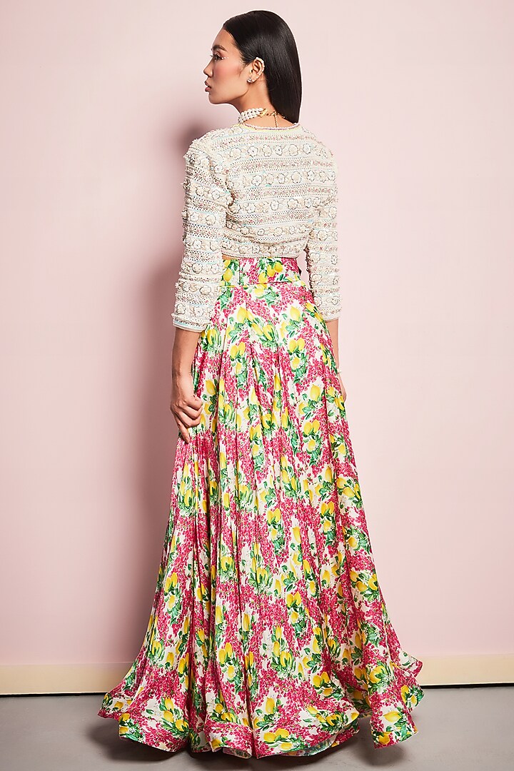 Multi-Colored Satin Georgette Printed Skirt Set by Surabhi Gandhi at Pernia's Pop Up Shop