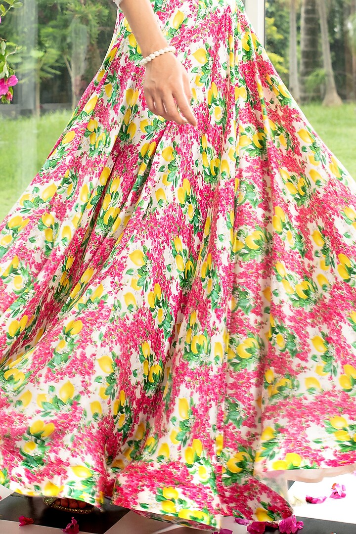 Multi-Colored Satin Georgette Printed Skirt Set by Surabhi Gandhi at Pernia's Pop Up Shop