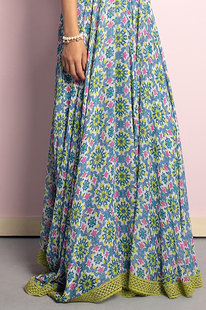 Multi-Colored Georgette Printed & Embroidered Draped Vacation Dress by Surabhi Gandhi at Pernia's Pop Up Shop
