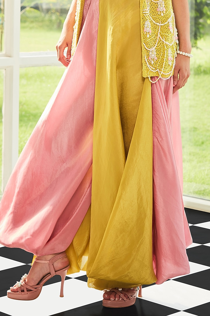 Yellow Lace Pearl Embroidered Jacket Set by Surabhi Gandhi at Pernia's Pop Up Shop