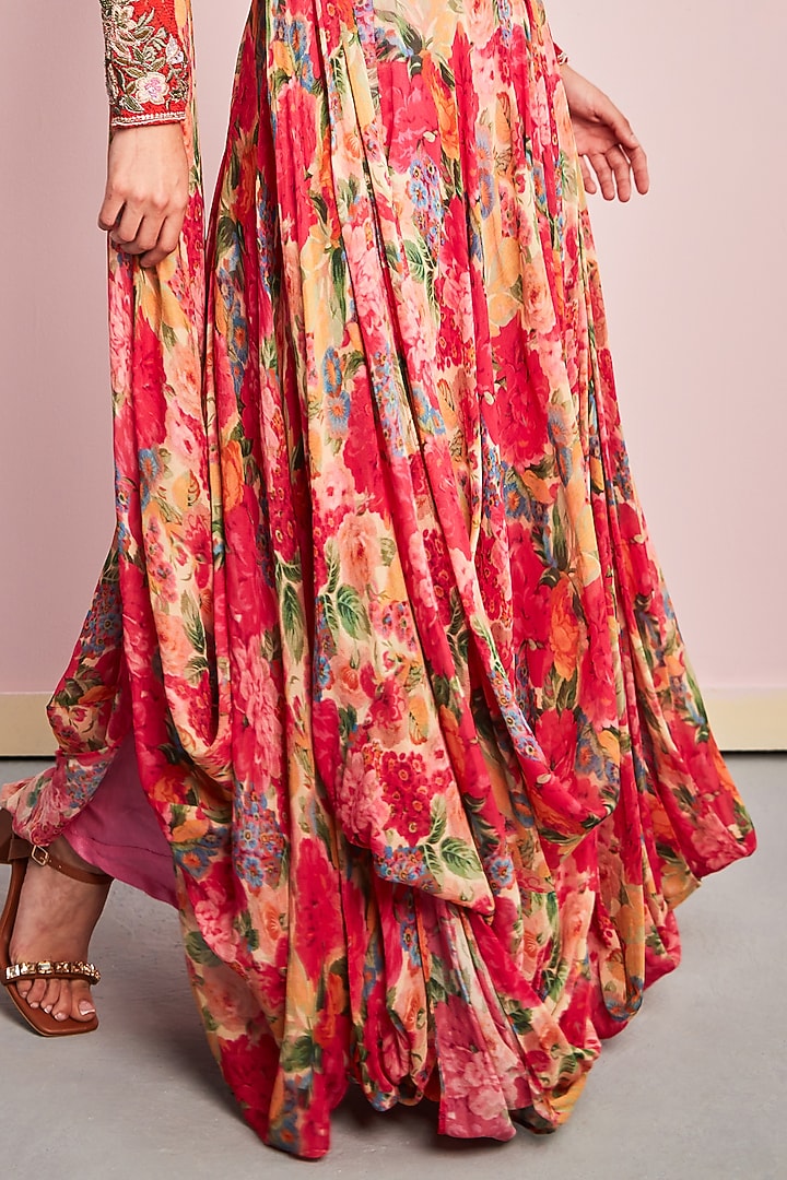 Multi-Colored Georgette Printed Draped Skirt Set by Surabhi Gandhi at Pernia's Pop Up Shop
