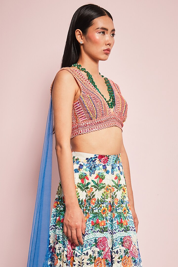 Multi-Colored Satin Georgette Printed Wedding Lehenga Set by Surabhi Gandhi at Pernia's Pop Up Shop