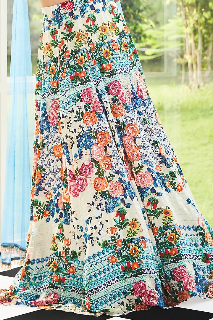 Multi-Colored Satin Georgette Printed Wedding Lehenga Set by Surabhi Gandhi at Pernia's Pop Up Shop
