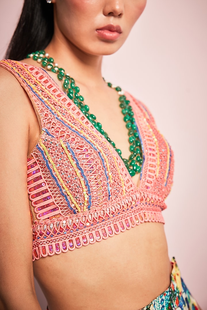Multi-Colored Satin Georgette Printed Wedding Lehenga Set by Surabhi Gandhi at Pernia's Pop Up Shop