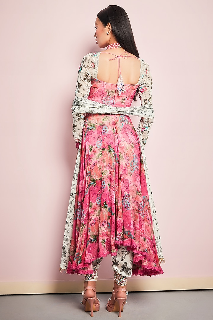 Pink Georgette Printed & Sequins Embroidered Wedding Anarkali Set by Surabhi Gandhi at Pernia's Pop Up Shop