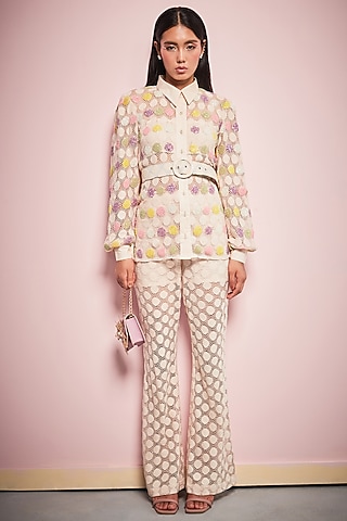 Multi-Colored Lace Glitter Embroidered Co-Ord Set by Surabhi Gandhi