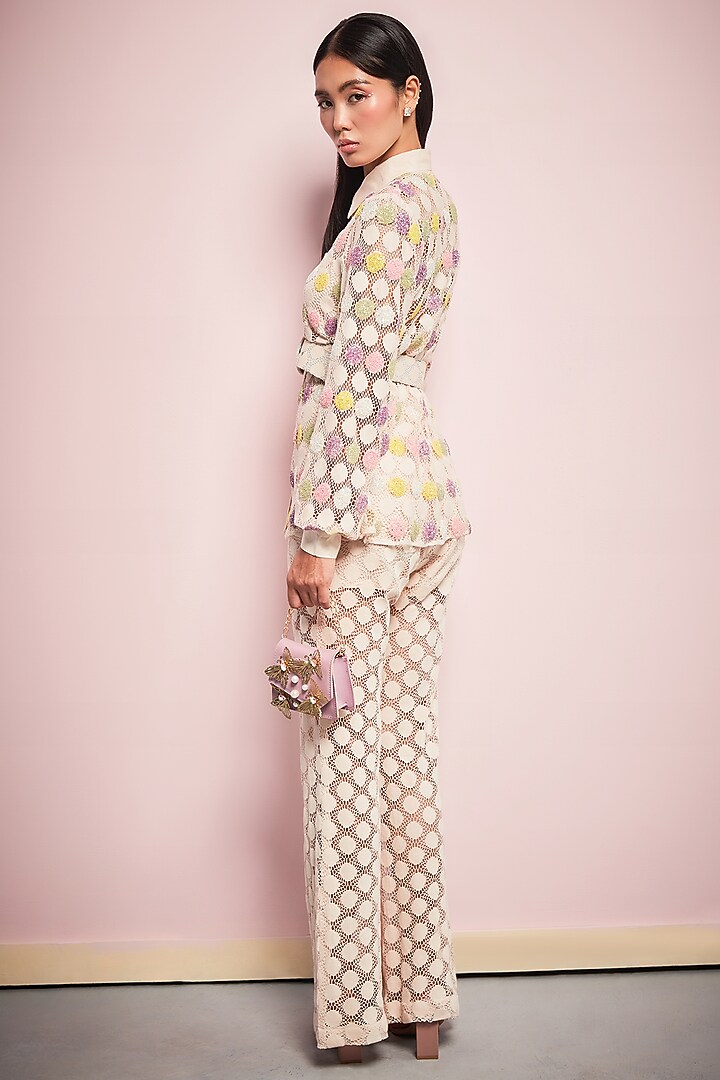 Multi-Colored Lace Glitter Embroidered Co-Ord Set by Surabhi Gandhi at Pernia's Pop Up Shop