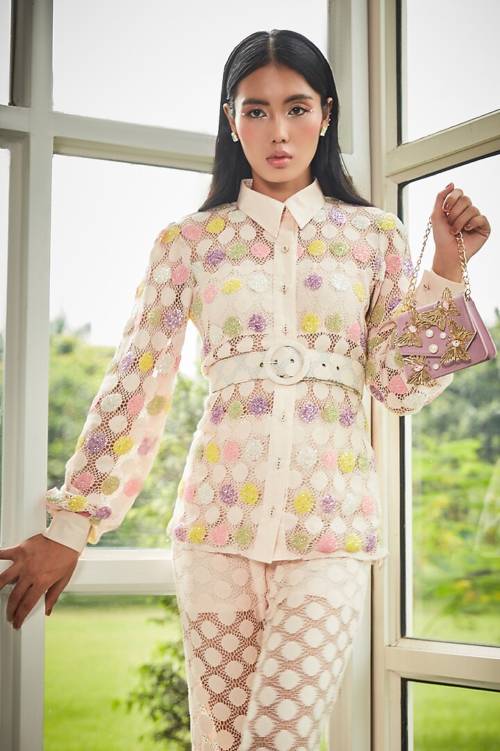 Multi-Colored Lace Glitter Embroidered Co-Ord Set by Surabhi Gandhi at Pernia's Pop Up Shop