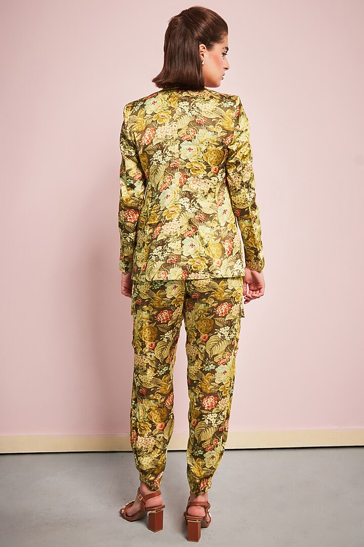 Yellow & Brown Satin Printed Co-Ord Set by Surabhi Gandhi at Pernia's Pop Up Shop