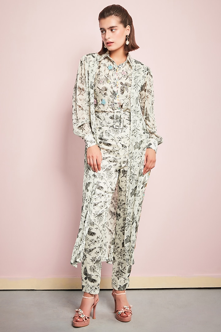 Black & White Georgette Printed & Embroidered Co-Ord Set by Surabhi Gandhi at Pernia's Pop Up Shop