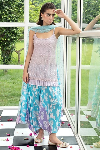 Lavender Georgette Sequins Embroidered Kurta Set by Surabhi Gandhi