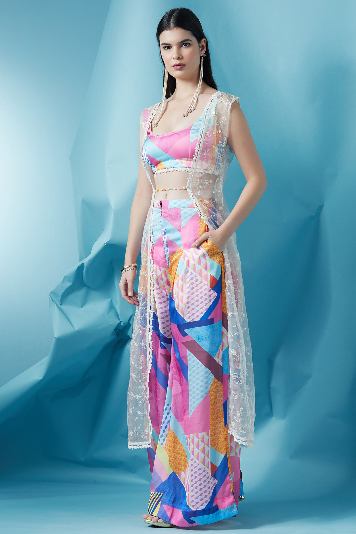 White Embroidered Cape Set by Surabhi Gandhi