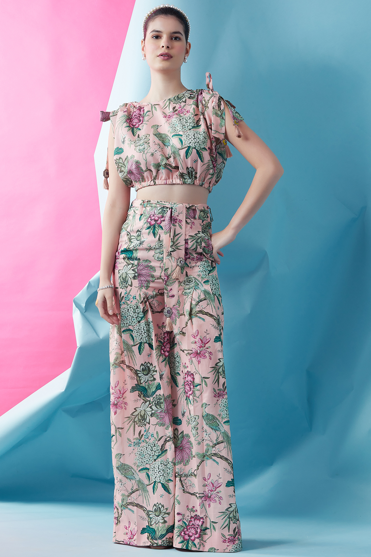 Peach Printed Co-Ord Set by Surabhi Gandhi