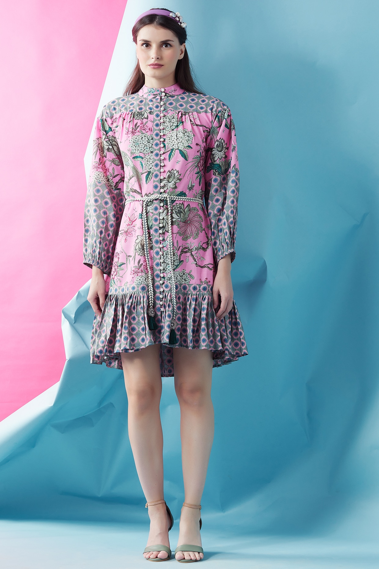 Pink Grey Printed Dress by Surabhi Gandhi at Pernia's Pop Up