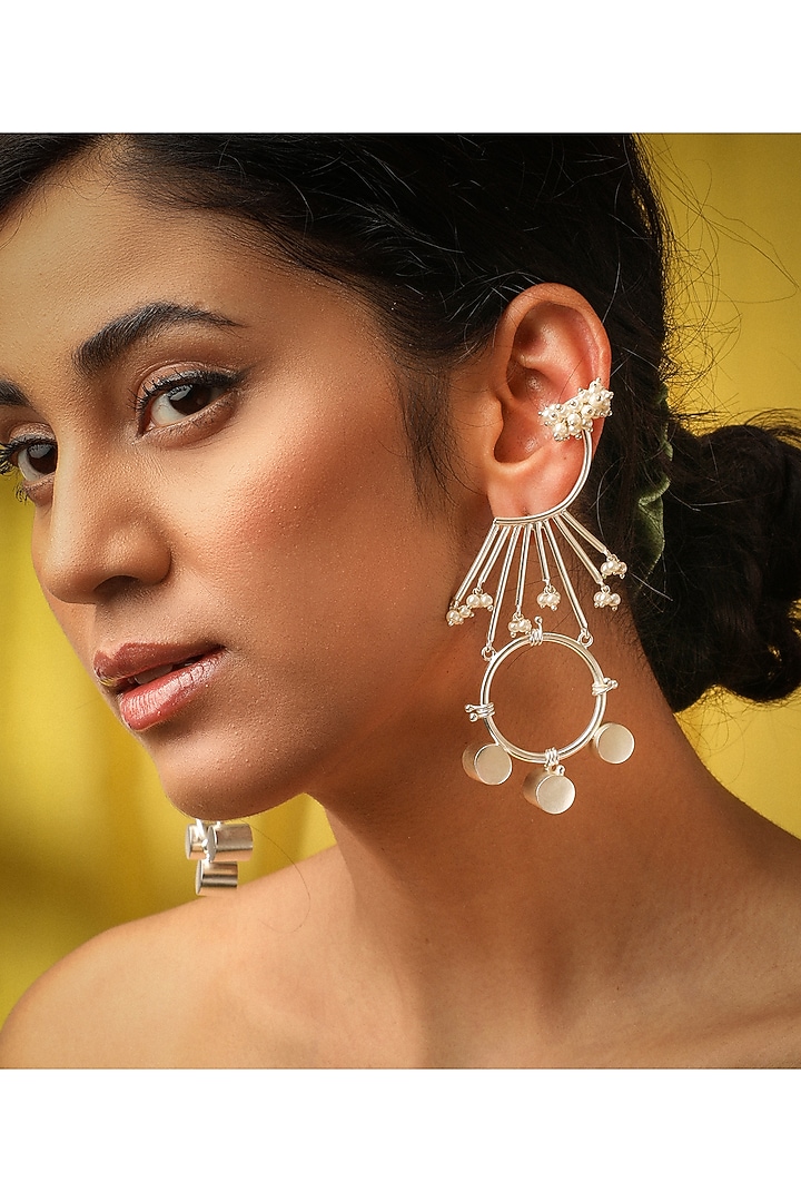 White Finish Pearl Dangler Earrings by Suhani Pittie at Pernia's Pop Up Shop