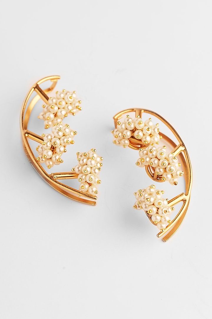 Gold Finish Pearl Ear Cuffs by Suhani Pittie at Pernia's Pop Up Shop