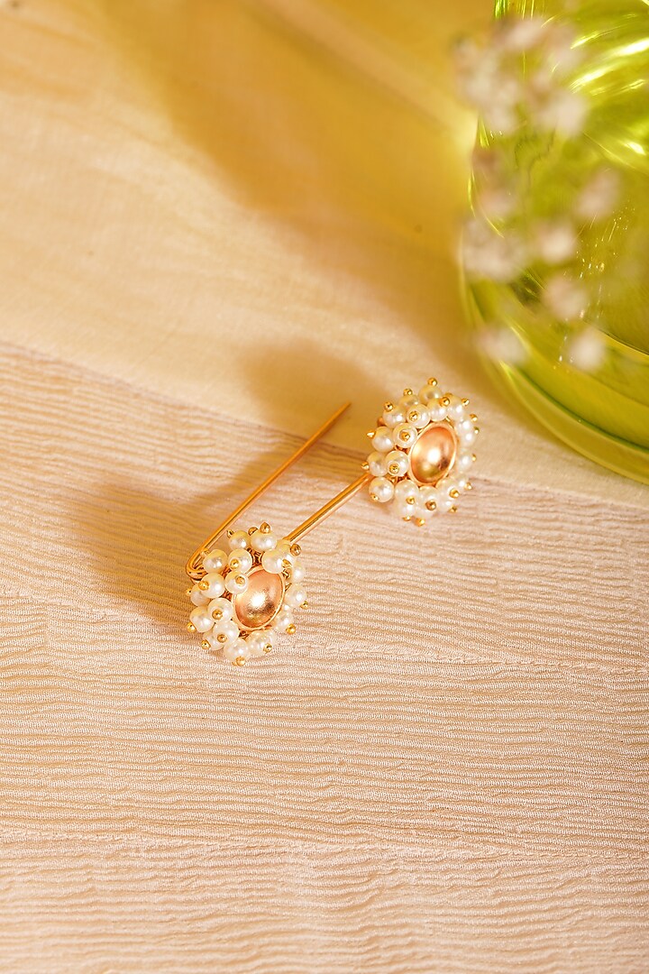 Gold Finish Pearl Brooch Pins (Set Of 3) by Suhani Pittie at Pernia's Pop Up Shop