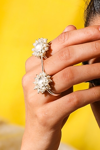 White Finish Pearl Double Ring by Suhani Pittie