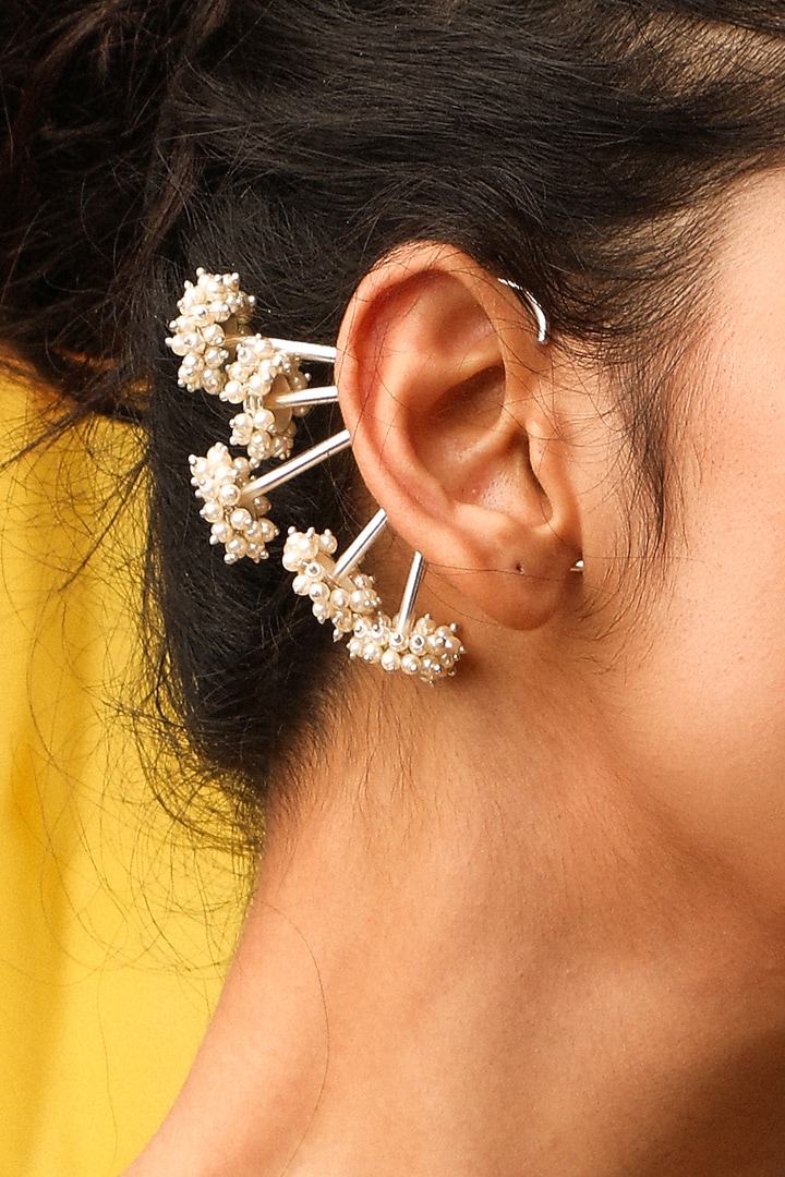 White Finish Pearl Ear Cuffs by Suhani Pittie at Pernia's Pop Up Shop