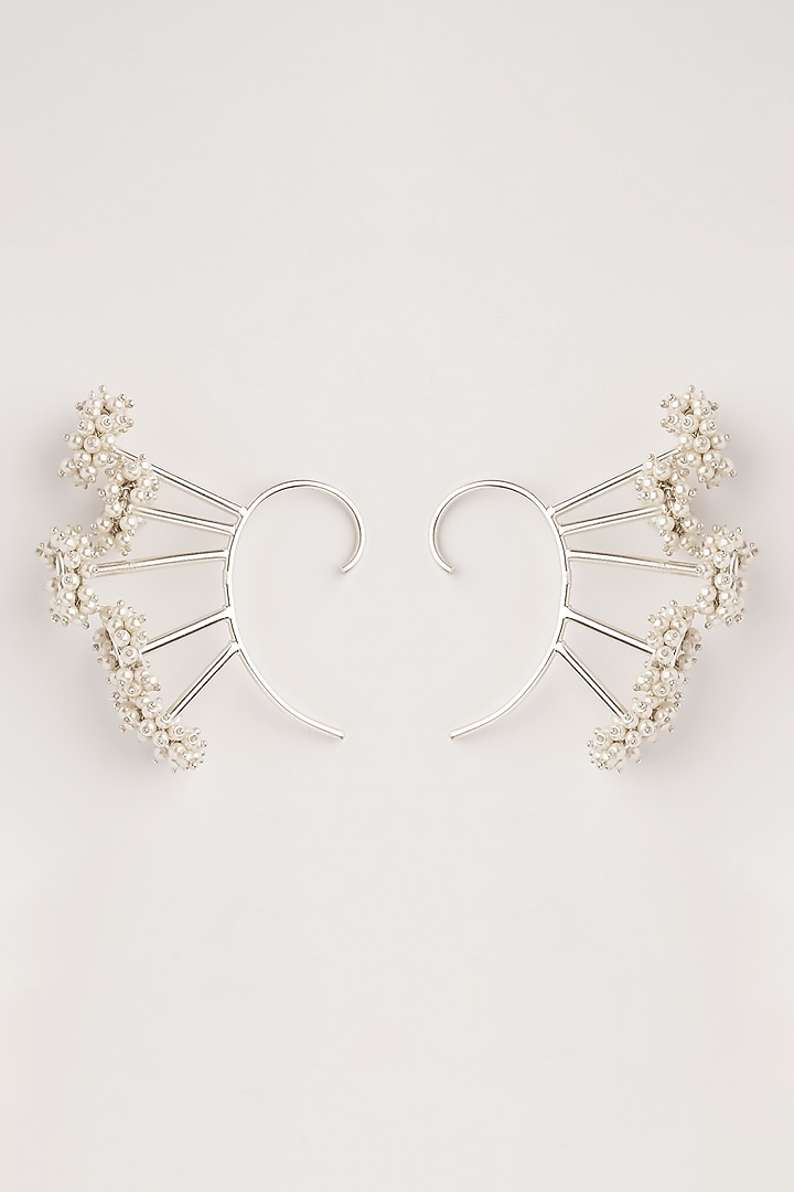 White Finish Pearl Ear Cuffs by Suhani Pittie at Pernia's Pop Up Shop