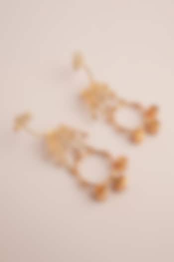 Gold Finish Pearl Dangler Earrings by Suhani Pittie