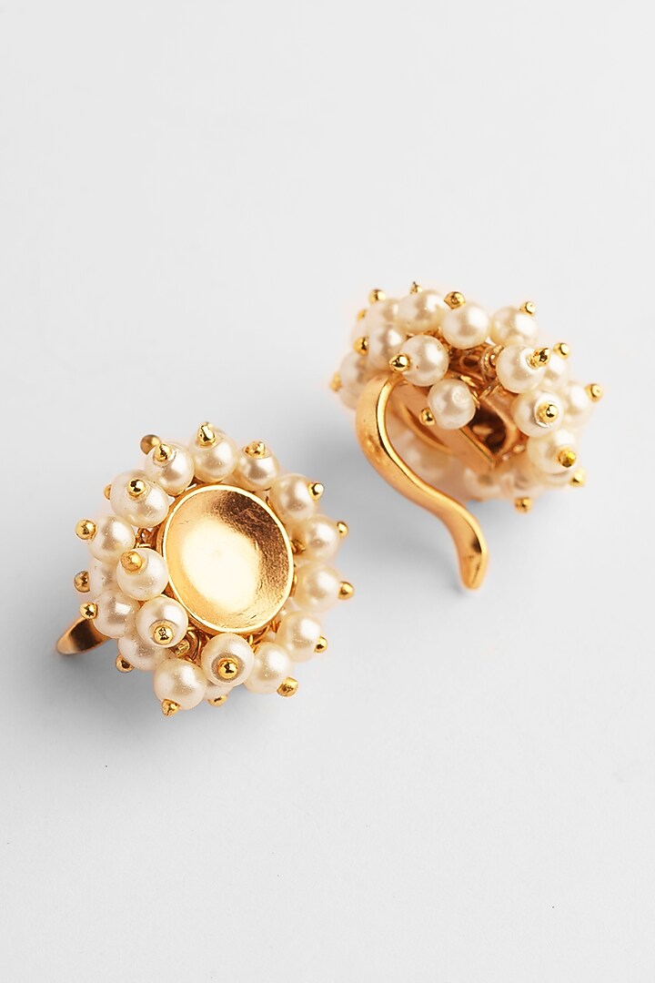 Gold Finish Pearl Stud Earrings by Suhani Pittie at Pernia's Pop Up Shop
