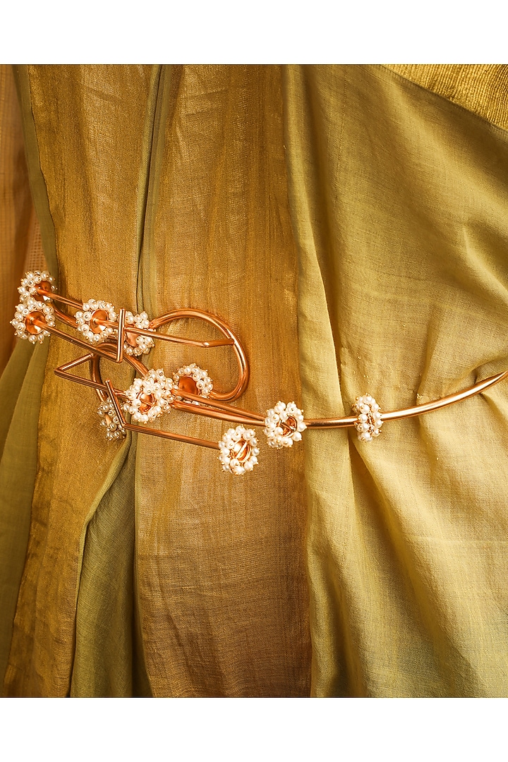 Gold Finish Pearl 3D Belt by Suhani Pittie at Pernia's Pop Up Shop
