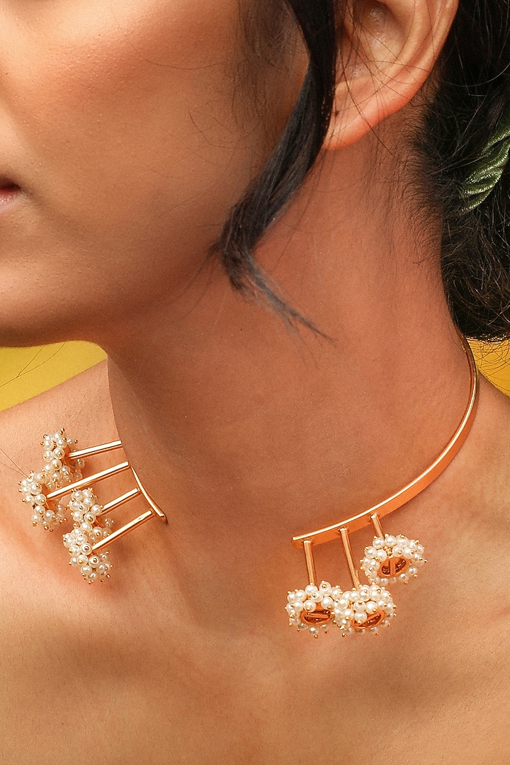 White Finish Pearl Choker Necklace by Suhani Pittie at Pernia's Pop Up Shop