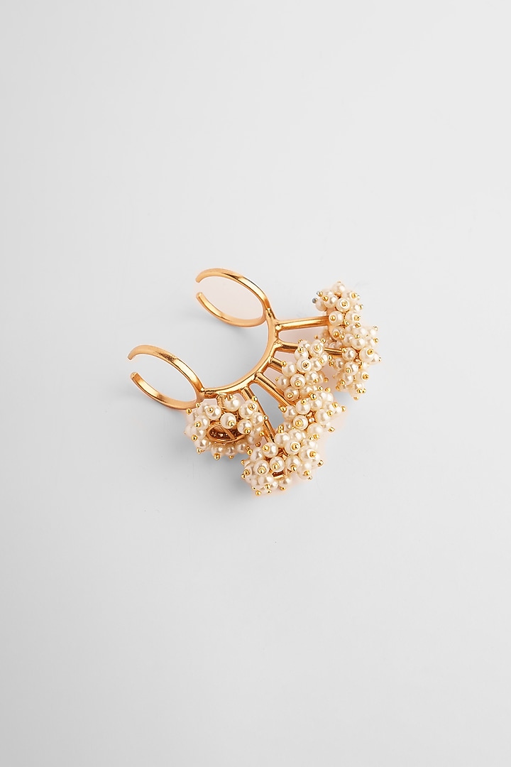 Gold Finish Pearl Ring by Suhani Pittie at Pernia's Pop Up Shop