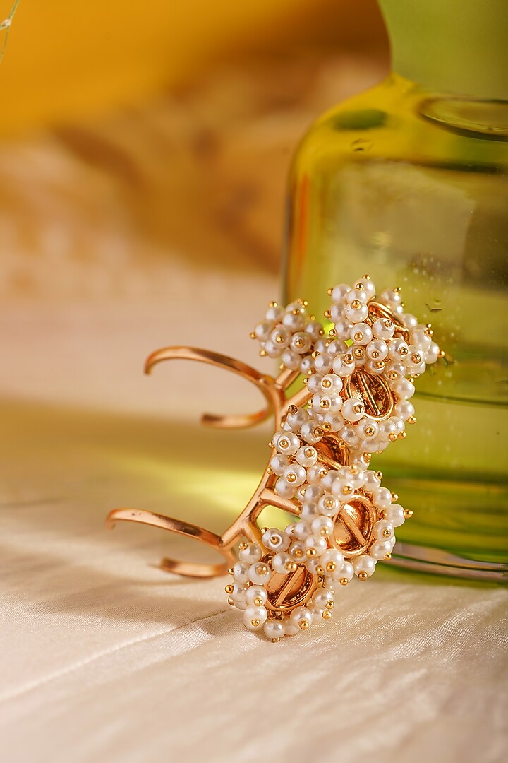 Gold Finish Pearl Ring by Suhani Pittie at Pernia's Pop Up Shop