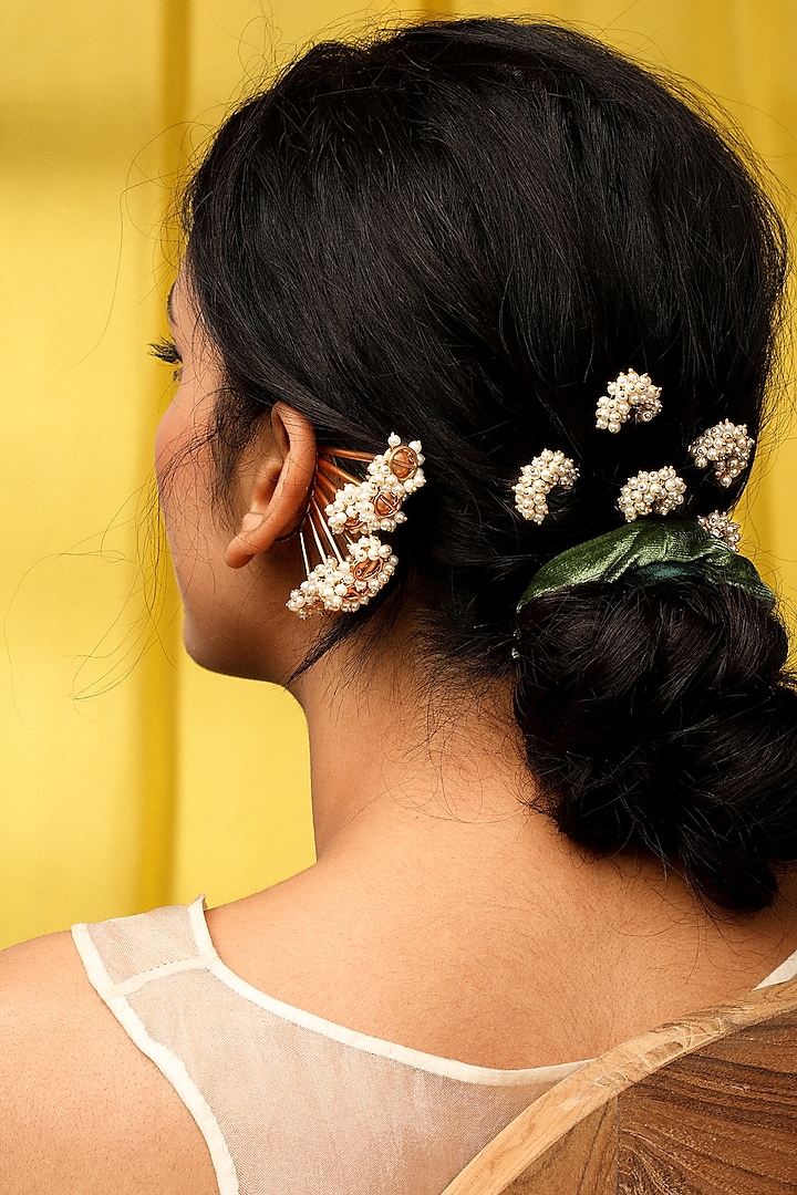 Gold Finish Pearl Ear Cuffs by Suhani Pittie