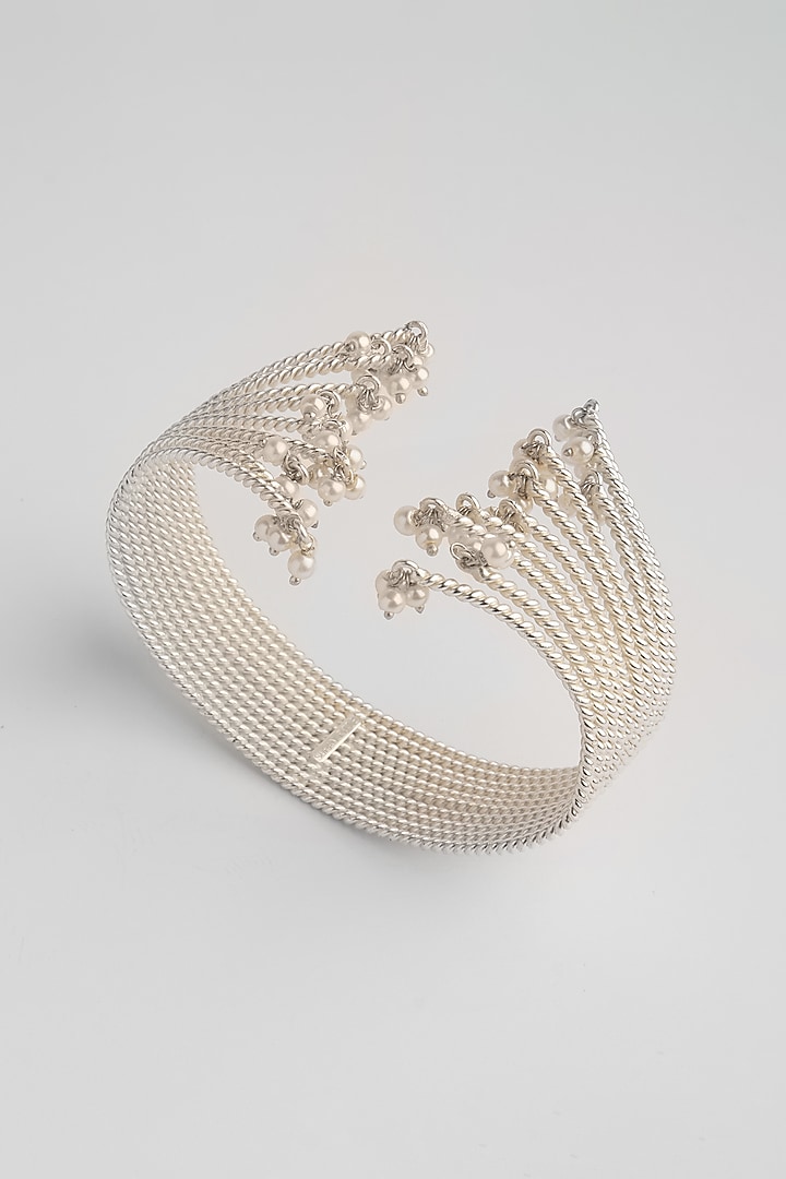 White Finish Pearl Hand Cuff by Suhani Pittie at Pernia's Pop Up Shop