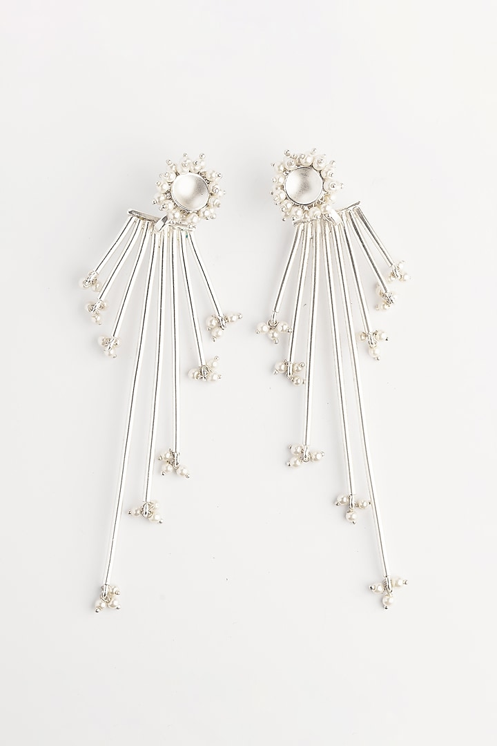 White Finish Pearl Linear Dangler Earrings by Suhani Pittie
