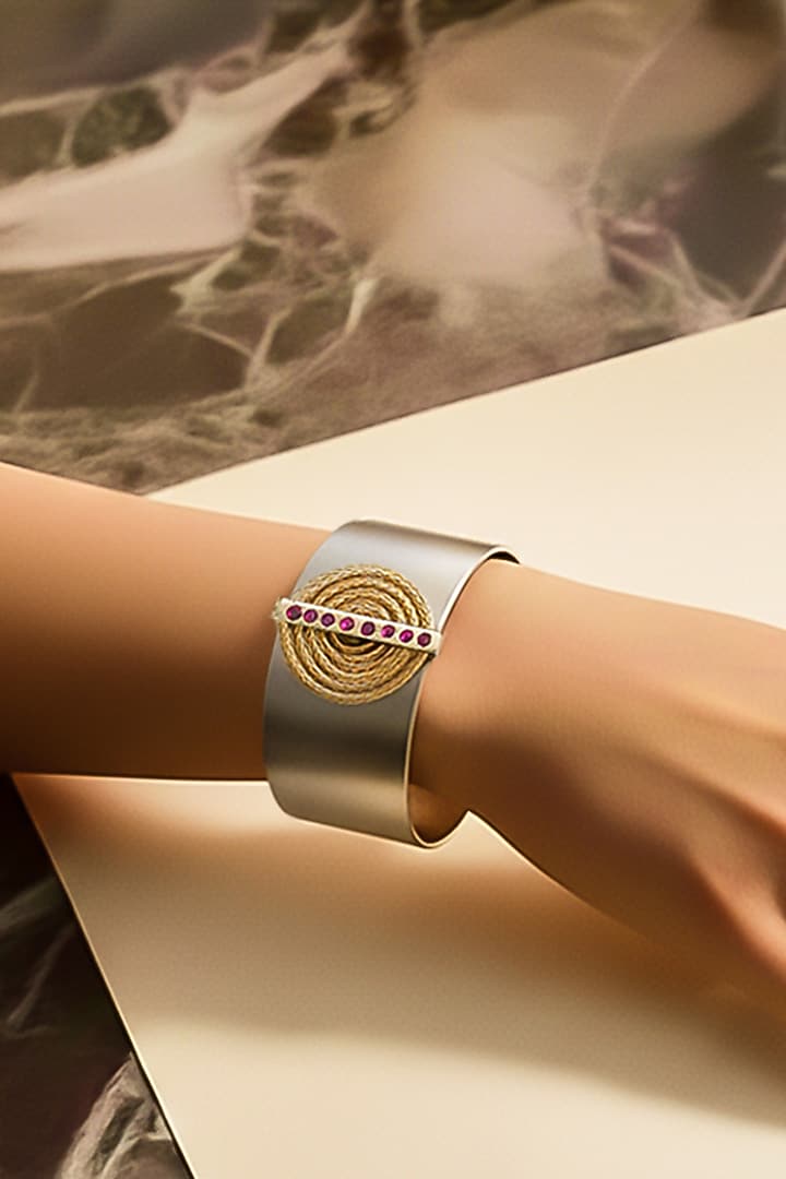 Gold Plated Ruby Handcrafted Cuff by Suhani Pittie at Pernia's Pop Up Shop