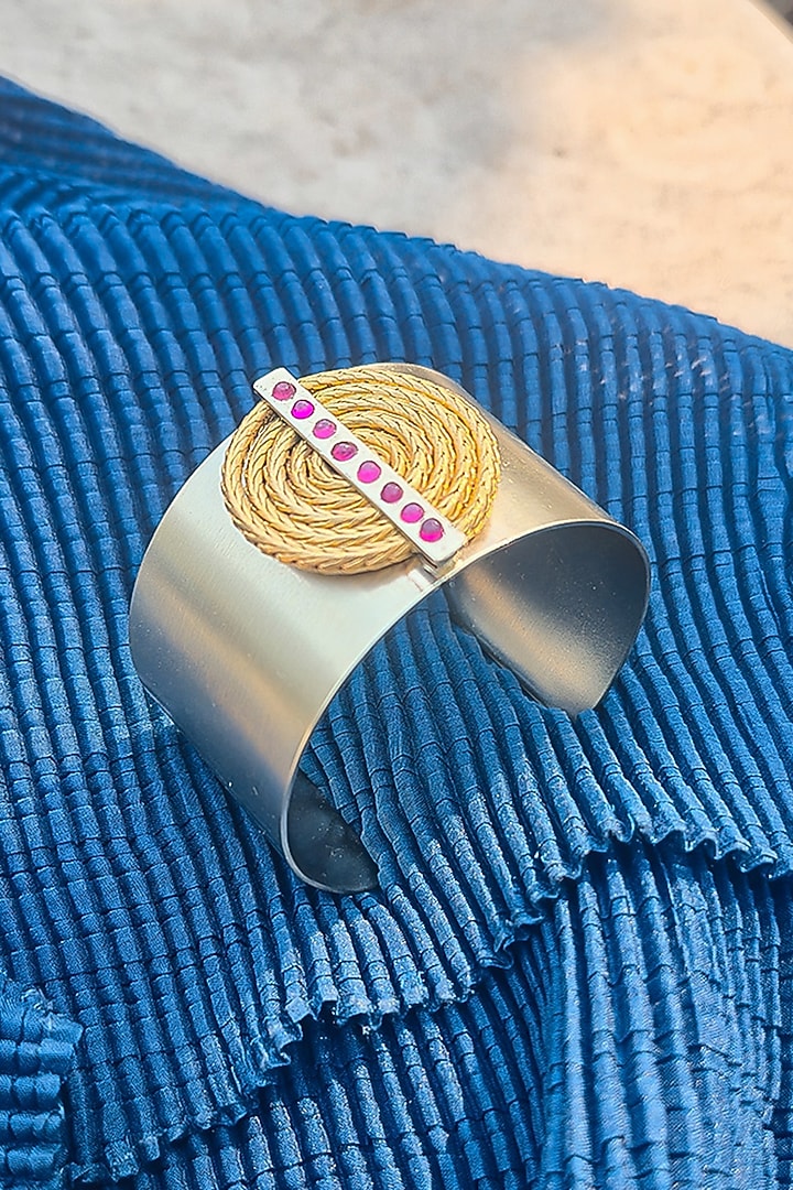 Gold Plated Ruby Handcrafted Cuff by Suhani Pittie at Pernia's Pop Up Shop